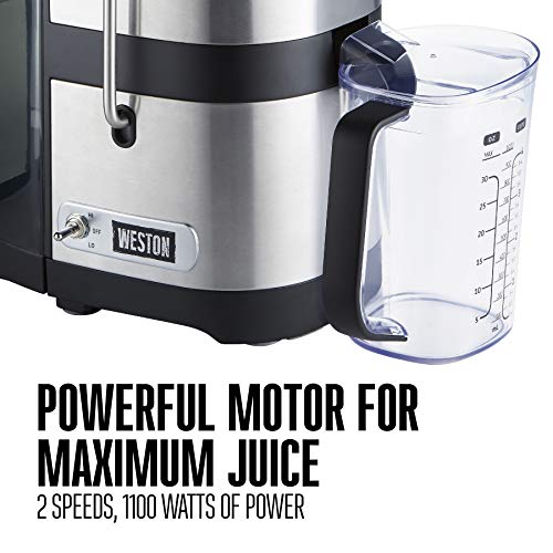 Weston Powerful Juicer Machine with XL 3.5" Feed Chute, BPA Free, 1100W, Easy Sweep Cleaning Tool (67902), Silver