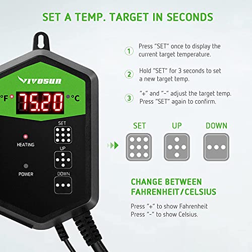 VIVOSUN Digital Heat Mat Thermostat Temperature Controller 40–108 ºF for Seedlings, Germination, Rooting, Fermentation and Reptiles
