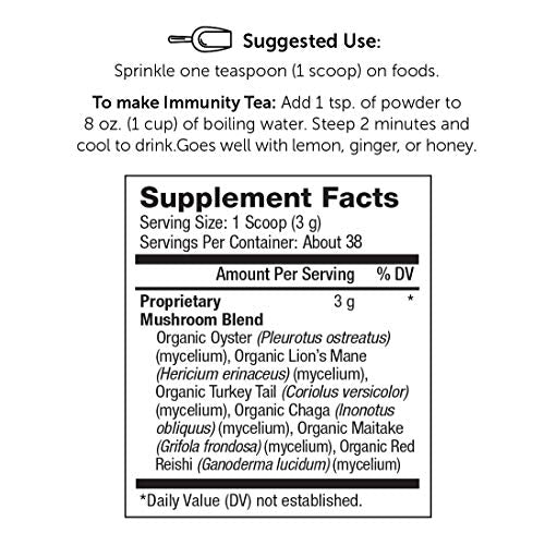 Super Organics Immunity Mushroom Blend | Turkey Tail, Lion’s Mane, Chaga & More | Organic Superfood Powder | Raw Superfoods | Whole Food Supplement – Gluten-Free, Vegan & Non-GMO, 4 oz