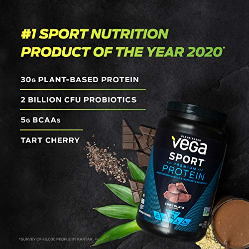 Vega Sport Premium Protein Powder, Vanilla, Vegan, 30g Plant Based Protein, 5g BCAAs, Low Carb, Keto, Dairy Free, Gluten Free, Non GMO, Pea Protein for Women and Men, 1.8 Pounds (20 Servings)