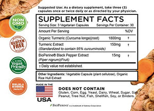 Turmeric Curcumin with BioPerine Black Pepper & 95% Curcuminoids, 1965mg, Maximum Absorption for Joint Support & Healthy Inflammatory Response, Non-GMO Turmeric Capsules, Made in USA - 90 Veg Caps