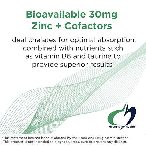 Designs for Health Zinc Supreme - 30mg Zinc Bisglycinate Chelate Supplement with Cofactors Taurine, Vitamin B6, B2 + Molybdenum - Immune Support Supplement - Vegan + Non-GMO (90 Capsules)