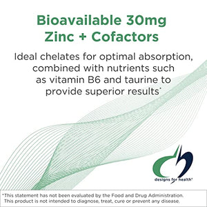 Designs for Health Zinc Supreme - 30mg Zinc Bisglycinate Chelate Supplement with Cofactors Taurine, Vitamin B6, B2 + Molybdenum - Immune Support Supplement - Vegan + Non-GMO (90 Capsules)