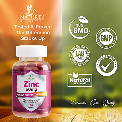 Zinc Gummies for Kids and Adults 50mg Extra Strength Immune Support - Vegan and Non-GMO - Great Tasting Natural Flavored Gummy Supplement - Best Zinc Vitamin for Men, Women and Children - 60 Gummies