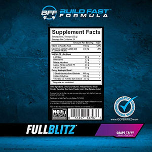 FULLBLITZ by BFF Build Fast Formula | Fully Loaded Pre-Workout | Energy Booster + Huge Dual Pathway Nitric Oxide Boosting Muscle Pumps, Laser Focus & Nootropic Blend – 24 Workouts (Grape Taffy)