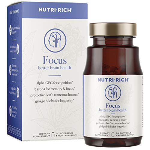 Focus Adaptogens for Cognition, Clear Thinking, Brain Fog Relief | Alpha-GPC, Bacopa, Lion's Mane, Ginkgo Biloba, MCT Oil