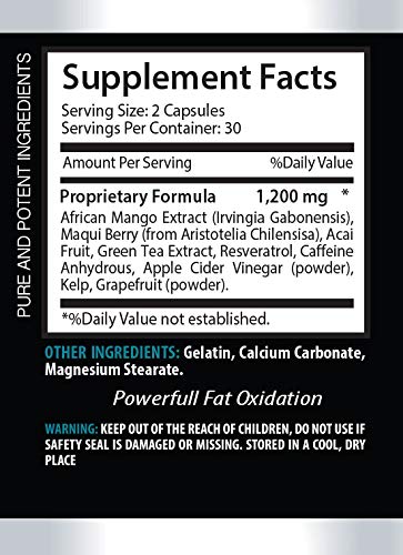 Fat Burner Energy Booster for Women - African Mango Extract 1200 MG - African Mango Seed Extract - 2 Bottles (120 Capsules)