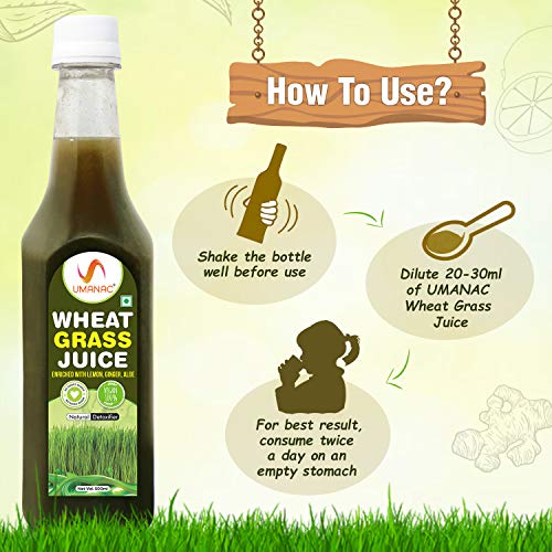 UMANAC Wheatgrass Juice with Lemon, Ginger, Aloe vera, Natural detoxifier, Immunity Booster, Rich in nutrients, Vitamin C, high fiber, improves digestion, helps in weight loss-500ml/ 16.9fl oz