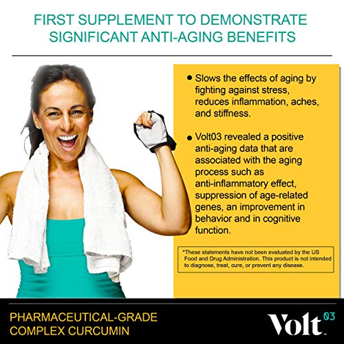 Volt03 Pharmaceutical-Grade Turmeric Curcumin Capsules | Curcumin Supplement with Anti-Aging Benefits | 60-Day Supply | Natural Anti-Inflammatory and Antioxidant for Immune Support | 400 mg