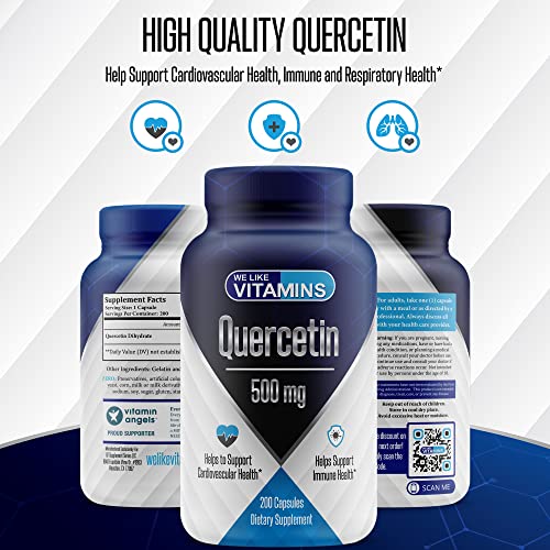Quercetin 500mg Natural Antihistamine - Quercetin Supplement Helps Support Cardiovascular, Immune, and Cellular Function (200)