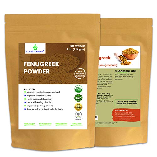 USDA CERTIFIED Organic Fenugreek TRIGONELLA FOENUM Powder , Methi Seeds, Gluten Free, Non GMO, Non Irradiated (100% NATURAL , ORGANICALLY GROWN ) - 4 Oz
