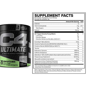 C4 Ultimate Pre Workout Powder Sour Batch Bros - Sugar Free Preworkout Energy Supplement for Men & Women | 300mg Caffeine + 3.2g Beta Alanine + 2 Patented Creatines - 20 Servings