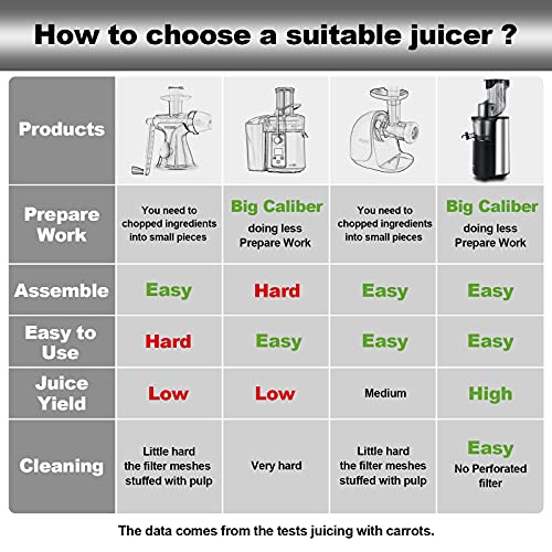 Viesimple Masticating Juicer Cold Press Juicers Machine Easy to Clean Slow Juicer Extractor for Vegetable Fruit Juice Smoothies, Large WIDE 3.15” Turn Over Wide Chute, Quite Low db Juicer Machine