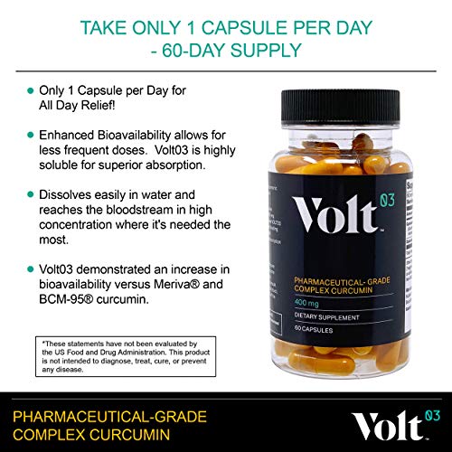 Volt03 Pharmaceutical-Grade Turmeric Curcumin Capsules | Curcumin Supplement with Anti-Aging Benefits | 60-Day Supply | Natural Anti-Inflammatory and Antioxidant for Immune Support | 400 mg