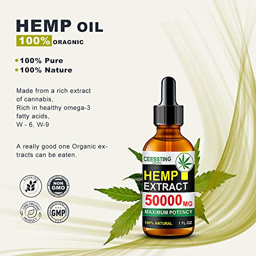 Envisha Hemp Oil - 50000mg of Organic Hemp Seed Extract - Rich in Vitamin & amp; Omega - 100% Natural Hemp Drops - Help Sleep