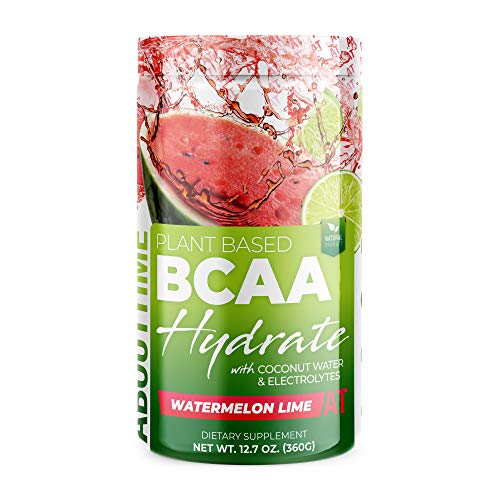 About Time Plant Based BCAA Hydrate with L-Glutamine & Electrolytes (Non-GMO, Gluten Free, Monk Fruit Extract) - Watermelon Lime, 20 Servings