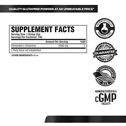 L-Glutamine Powder 500g, 100 Servings - Vegan Fermented L Glutamine Supplement for Post Workout Muscle Recovery, Immunity, Digestive Health - Tested & Trusted, No Artificial Fillers - Unflavored