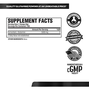 L-Glutamine Powder 500g, 100 Servings - Vegan Fermented L Glutamine Supplement for Post Workout Muscle Recovery, Immunity, Digestive Health - Tested & Trusted, No Artificial Fillers - Unflavored