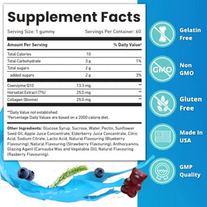 JELLY JIM NUTRITION Anti Aging 3-in-1 Gummy Supplements with Collagen, CoQ10, and Horsetail Extract, for Skin Rejuvenation and Increased Hair and Nail Growth, for Men and Women, 2 Month Supply