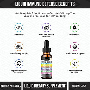 Zinc Quercetin Vitamin C D3 Liquid Immune Support with Vitamin A K2 Echinacea Chlorophyll and Elderberry - 9in1 Immune Defense Drops Complex for Immunity Health Respiratory Health - 60 Servings