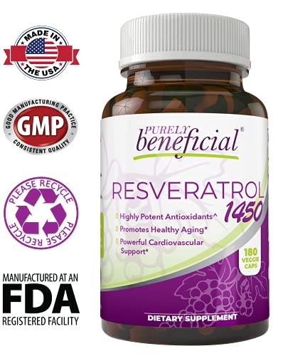 RESVERATROL1450 - 90day Supply, 1450mg per Serving of Potent Antioxidants & Trans-Resveratrol, Promotes Anti-Aging, Cardiovascular Support, Maximum Benefits (1bottle)