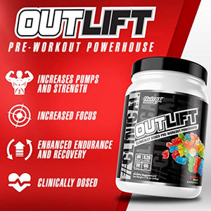 Nutrex Research Outlift Value Size | Clinically Dosed Pre-Workout Powerhouse, Citrulline, BCAA, Creatine, Beta-Alanine, Taurine, Banned Substance Free |30 Servings (Gummy Bear)