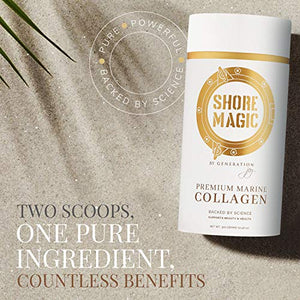Shore Magic Marine Collagen Powder, Hydrolyzed Marine Collagen Peptides Powder, Sustainably Sourced Wild Fish Skin Collagen, Odorless & Unflavored - Approx. 30 Day Supply, 300g Canister