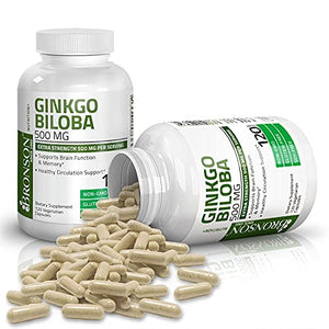 Bronson Ginkgo Biloba 500 mg Extra Strength 500 mg per Serving - Supports Brain Function & Memory Support, 120 Vegetarian Capsules