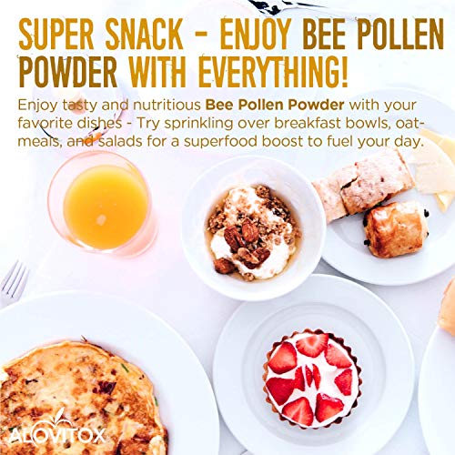 Alovitox Bee Pollen Powder | 100% Pure, Fresh Natural Raw Bee Pollen | Superfood Packed with Antioxidant, Protein, Vitamins B6, B12, C, A& More | Bee Friendly, Gluten Free 16 Oz