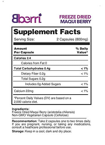 Bberri Maqui Berry Capsules, 120 Capsules of 100% Freeze Dried Maqui Berry