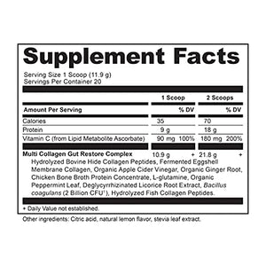 Collagen Powder Protein by Ancient Nutrition, Multi Collagen Protein Gut Restore, Lemon Ginger, Apple Cider Vinegar, Vitamin C, Hydrolyzed Collagen Peptides for Healthy Hair and Nails,8.4 oz.