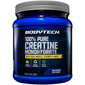 BodyTech 100 Pure Creatine Monohydrate Unflavored 5 GM/Serving Supports Muscle Strength Mass (18 Ounce Powder)