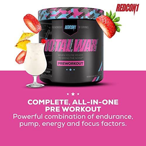 Redcon1 Total War - Pre Workout, Boost Energy, Increase Endurance and Focus, Beta-Alanine, 350mg Caffeine, Citrulline Malate, Nitric Oxide Booster - Keto Friendly (Vice City)