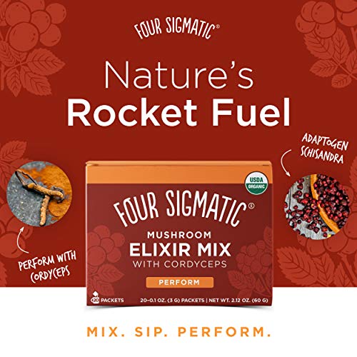 Four Sigmatic Cordyceps Mushroom Elixir, Organic Cordyceps Mushroom Powder with Rose Hips & Schisandra, Support Energy & Athletic Performance, Keto & Portable, Pack of 20