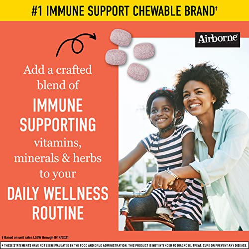 Airborne 1000mg Vitamin C Chewable Tablets with Zinc, Immune Support Supplement with Powerful Antioxidants Vitamins A C & E - (116 count bottle), Very Berry Flavor, Gluten-Free