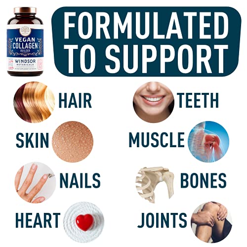 Vegan Collagen Builder Tablets by Windsor Botanicals - Non-GMO, Vegetarian, Plant-Based Supplement - Strengthens Skin, Hair, Nails and Joints - 30 Tablets