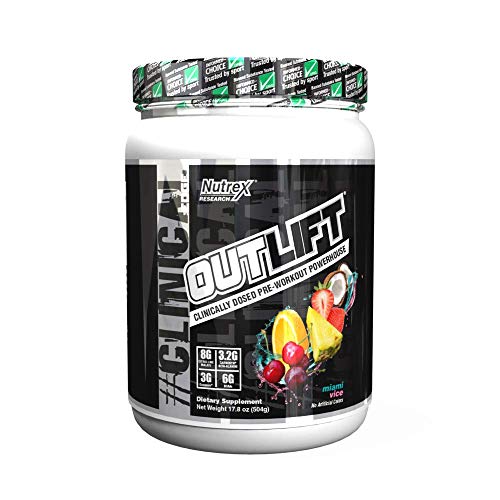 Nutrex Research Outlift | Clinically Dosed Pre-Workout Powerhouse, Citrulline, BCAA, Creatine, Beta-Alanine, Taurine, 0 Banned Substances | Miami Vice | 20 Servings