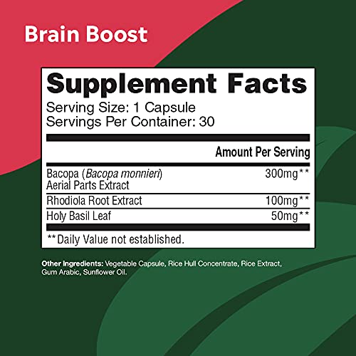 Stem & Root Brain Boost Herbal Supplements with Adaptogenic Herbs Bacopa & Rhodiola to Improve Cognitive Performance, Boost Brain Power & Enhance Short-Term Memory, Nootropics, Capsules - 30 ct