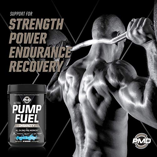 PMD Sports Ultra Pump Fuel Insanity - Pre Workout Drink Mix for Energy, Strength, Endurance, Muscle Pumps and Recovery - Complex Carbohydrates and Amino Energy - Arctic Blue Blast (30 Servings)