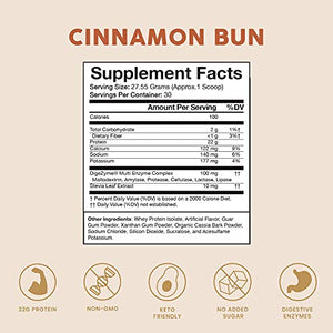 Bloom Nutrition Cinnamon Bun Whey Protein Isolate Powder | Fast Digesting, Low Carb, Keto Friendly, Non-GMO | 100 Percent Pure Iso with Zero Sugar Added | Post Workout Recovery Shake Blend