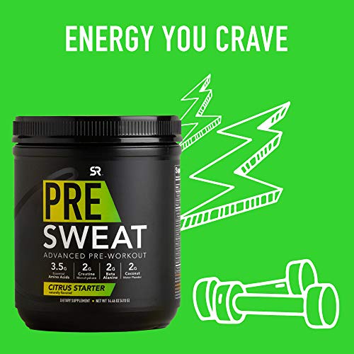 PRE Sweat Advanced Pre-Workout Energy Powder with Essential Amino Acids, Organic Caffeine + German Sourced Creatine | Non-GMO Verified & Gluten Free (Citrus Flavor)