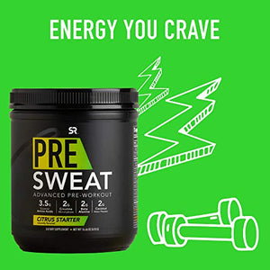 PRE Sweat Advanced Pre-Workout Energy Powder with Essential Amino Acids, Organic Caffeine + German Sourced Creatine | Non-GMO Verified & Gluten Free (Citrus Flavor)