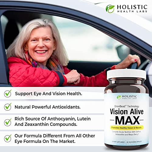 Vision Alive Max with 8 Natural Ingredients Lutemax® 2020, Bilberries, Blueberries, c3g from Black Currant, Maqui Berry, Saffron, and Astaxanthin