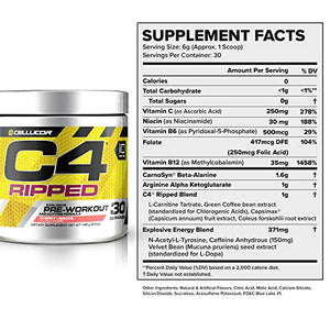 C4 Ripped Pre Workout Powder Cherry Limeade | Creatine Free + Sugar Free Preworkout Energy Supplement for Men & Women | 150mg Caffeine + Beta Alanine + Weight Loss | 30 Servings