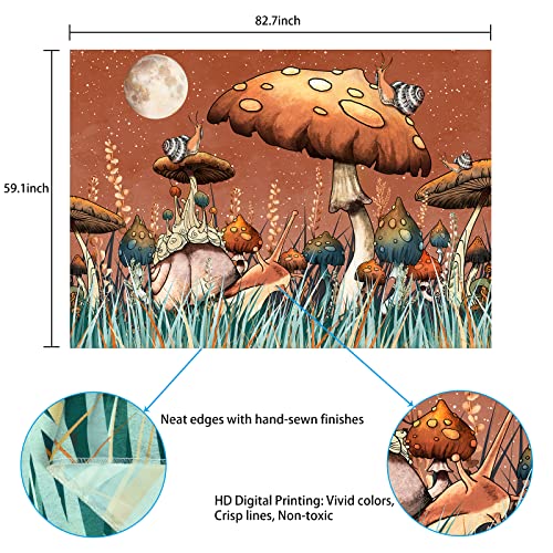 Trippy Mushroom Tapestry Moon and Stars Tapestry Snail Tapestry Plants and Leaves Tapestries Fantasy Fairy Tale Tapestry Wall Hanging for Room(59.1 x 82.7 inches)