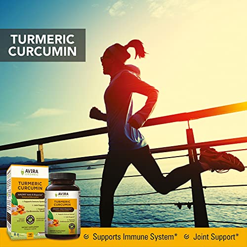 Avira Organic Turmeric Curcumin with Bioperine, Max strength – 2100mg Daily Serving, Non GMO, Made with Organic Turmeric Curcumin with Amla, 180 Capsules for Joint Support, yellow