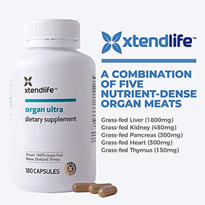 Xtend-Life | Organ Ultra from 100% Grass-Fed New Zealand Sheep | Natural Iron, Coq10, Vitamin A, B6, B12 | Energy & Immunity Supplement | Liver, Heart, Kidney & Blood Sugar Level Support |180 Capsules