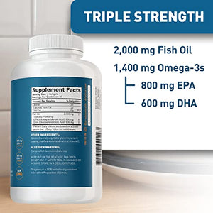 Dr. Tobias Omega-3 Fish Oil, Triple Strength, Supports Brain & Heart Health, 2000 mg per Serving, 180 Soft Gels (2 Daily)