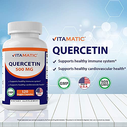 2 Pack - Vitamatic Quercetin 500 mg, 120 Vegetarian Capsules (Non-GMO, Gluten Free, Vegan) - Supports Cardiovascular Health, Helps Improve Anti-Inflammatory & Immune Response,