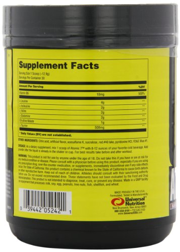 Universal Nutrition - Atomic 7 Enhanced BCAA Supplement - 8g BCAA with 2g Glutamine, 1g Citrulline Malate, 500mg L-Taurine - Black Cherry Bomb - 30 Servings